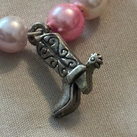 3/$15 Wine glass tag, stainless steel hoop, pink/white beads, cowboy boot charm - Picture 5 of 14
